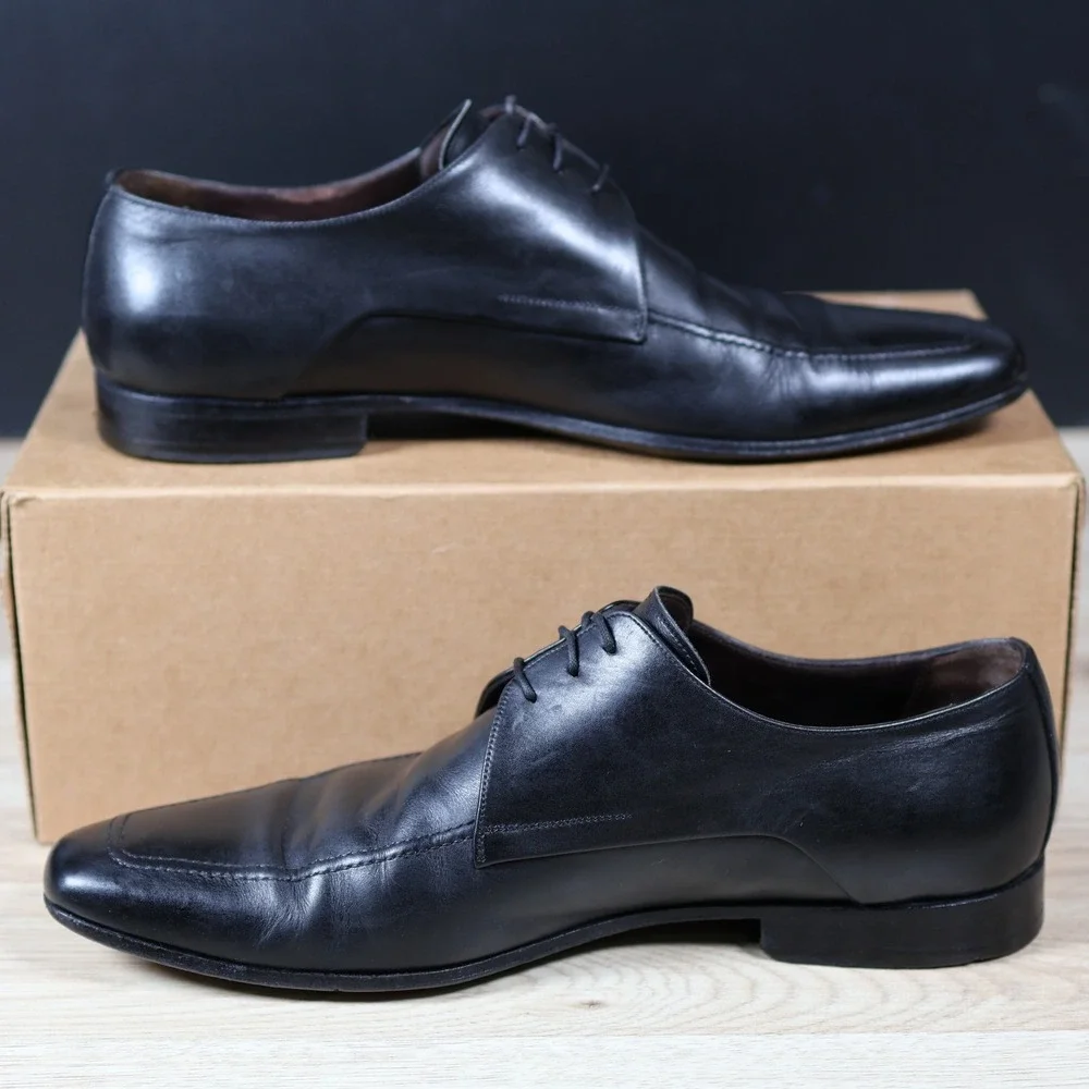 Bruno Magli Shoes Mens Size 11 Black Dress Derby Leather Apron Toe Made in Italy